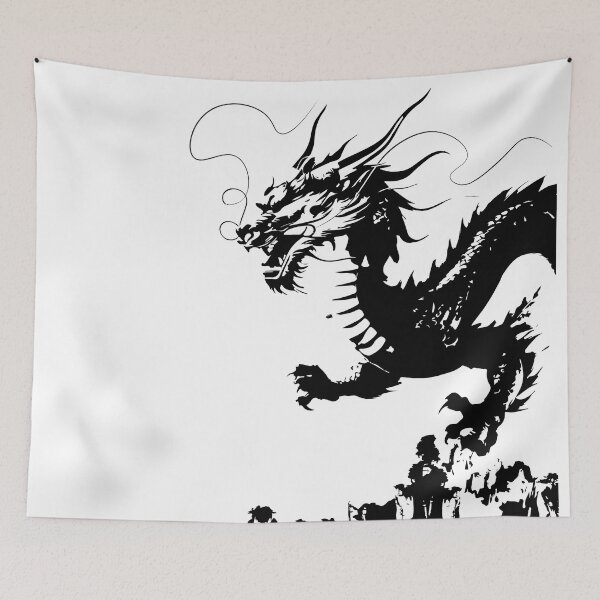 Item preview, Fierce ink dragon roars over misty mountains, dripping black ink illustration with every claw designed and sold by zephstudoartist.