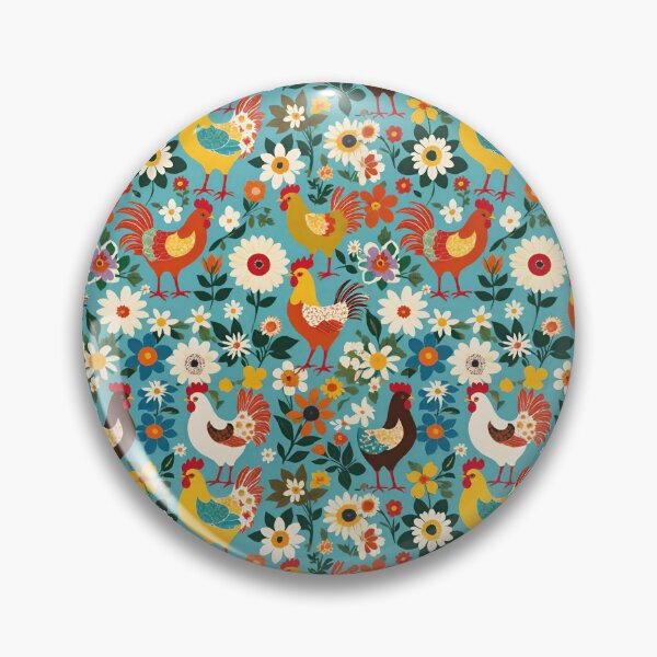 Item preview, Folk Art Chickens And Wildflowers On A Light Blue Background designed and sold by CarrollGene.