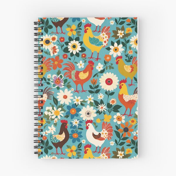 Item preview, Folk Art Chickens And Wildflowers On A Light Blue Background designed and sold by CarrollGene.