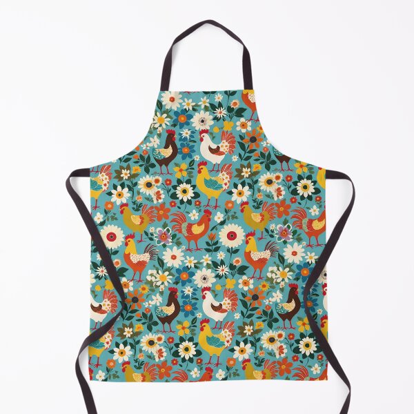 Item preview, Folk Art Chickens And Wildflowers On A Light Blue Background designed and sold by CarrollGene.