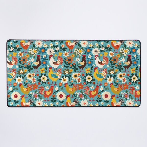 Item preview, Folk Art Chickens And Wildflowers On A Light Blue Background designed and sold by CarrollGene.