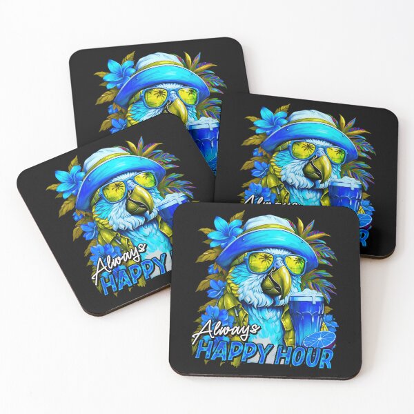 Item preview, Always Happy Hour Vecation Parrot Blue Tropical Summer Drinks designed and sold by MindWave THC.