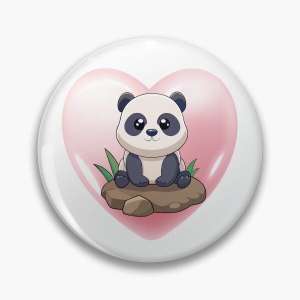 Cute baby panda sitting on a rock, in a heart Pin