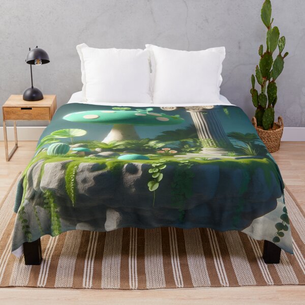Item preview, Whimsical Floating Landscape with Green Mushroom designed and sold by PandaTShirtShop.