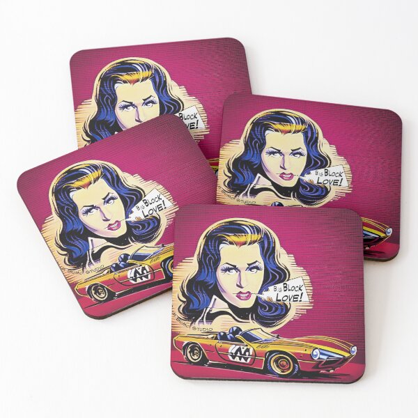 Item preview, "Big Block Love". Pop Art Woman and Vintage Supercar designed and sold by SlimSumoStudio.