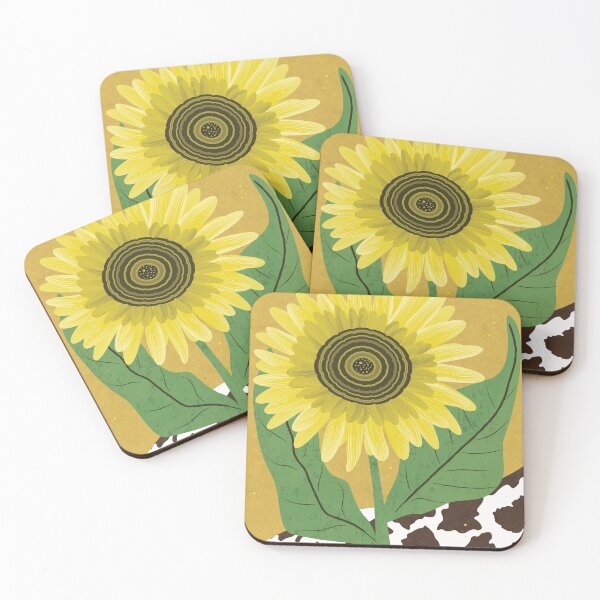 Artikelvorschau, Sonnenblume mit Kuh-Print entworfen und verkauft von Angela Dow.