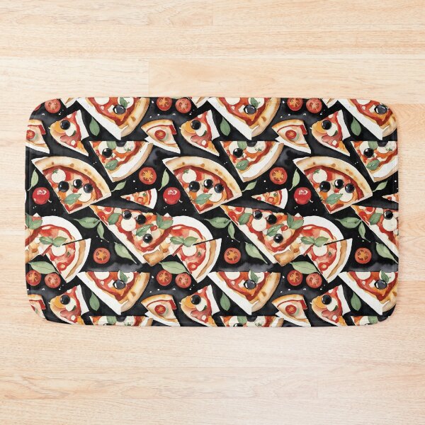 Item preview, Slices Of Pizza With Cheese Tomatos Black Olives And Basil On A Black Background designed and sold by CarrollGene.