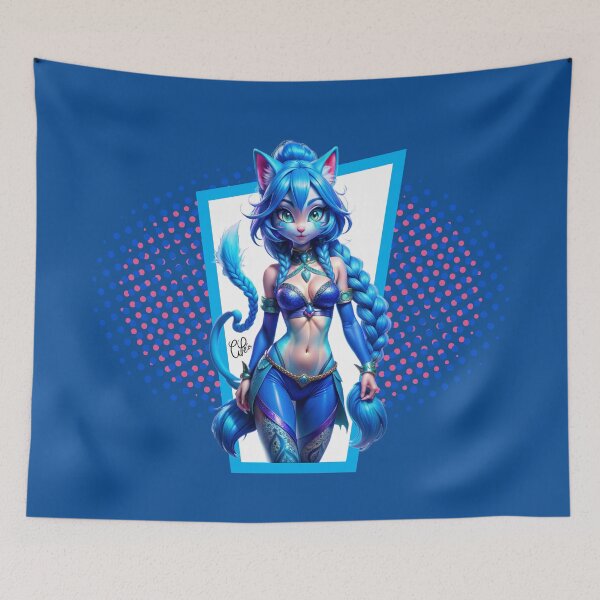 Item preview, BEAUTIFUL FUTURE BLUE CAT GIRL WOMAN - ANIME MANGA CARTOON GAMER - FURRY D1 designed and sold by CuPensky.