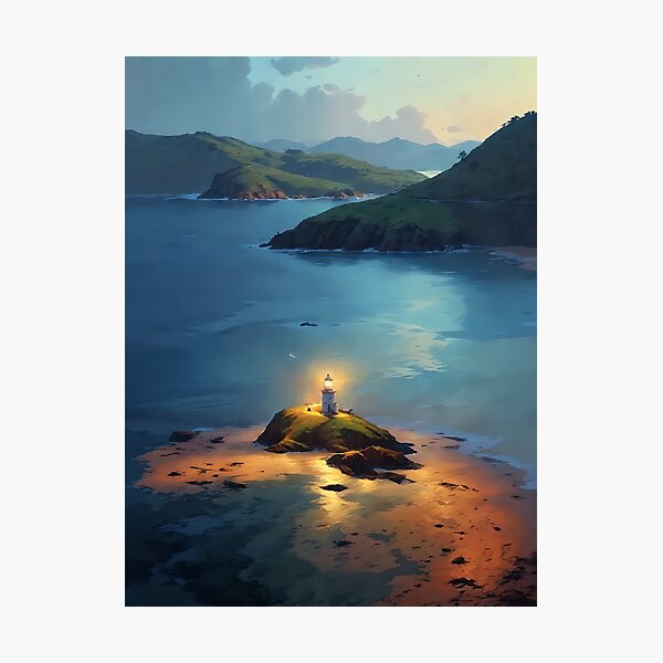 Aperçu de l'œuvre Illustration : Phare à l'heure dorée créée et vendue par HerrMittmann.