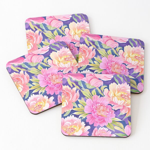 Item preview, Vibrant Peonies on Deep Violet Background designed and sold by Gioia-JJ.