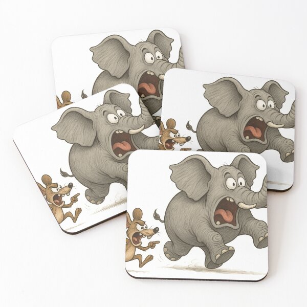 Item preview, Cartoon Elephant Fleeing From Angry Mouse in Amusing Artwork Scene designed and sold by Por_photos.