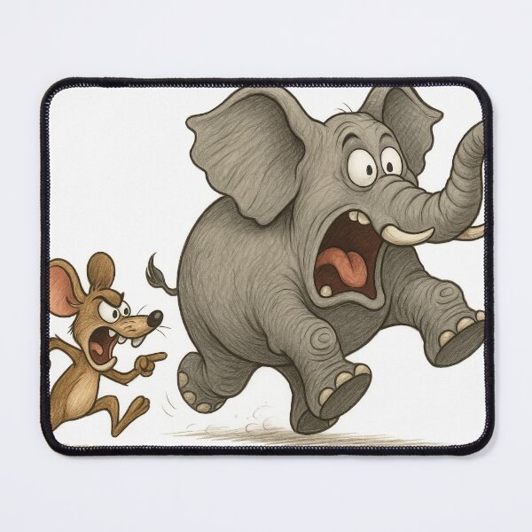 Item preview, Cartoon Elephant Fleeing From Angry Mouse in Amusing Artwork Scene designed and sold by Por_photos.
