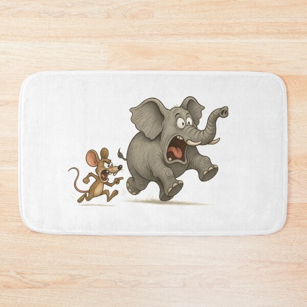Item preview, Cartoon Elephant Fleeing From Angry Mouse in Amusing Artwork Scene designed and sold by Por_photos.
