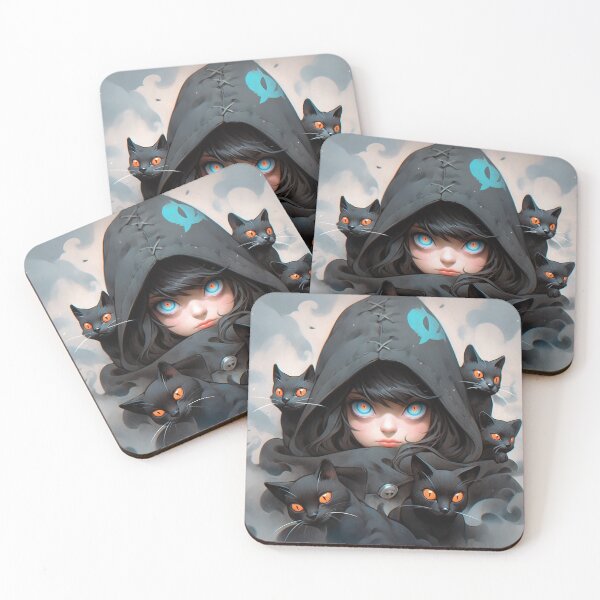 Item preview, Black Hood Witch Cat Anime Girl designed and sold by bubblegoth.
