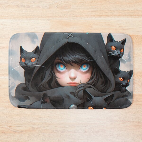 Item preview, Black Hood Witch Cat Anime Girl designed and sold by bubblegoth.