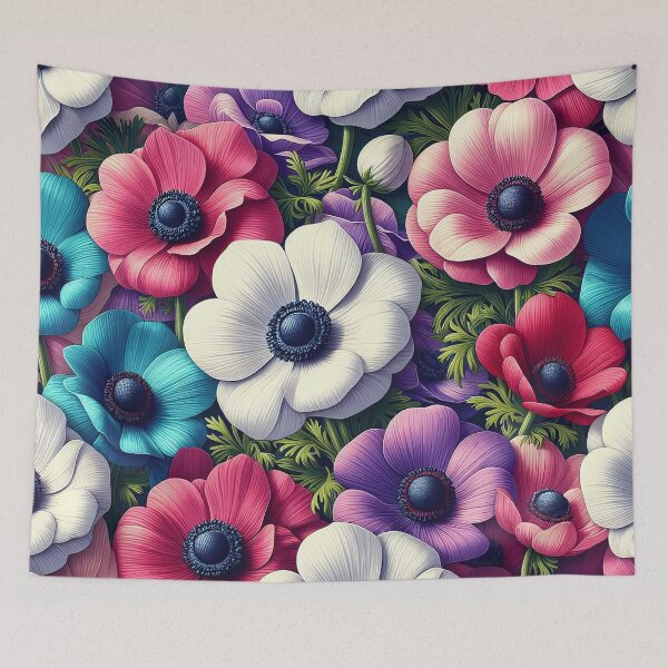 Item preview, Vibrant Pink Blue and White Beautiful Anemone floral Pattern designed and sold by JohnnyVillas.
