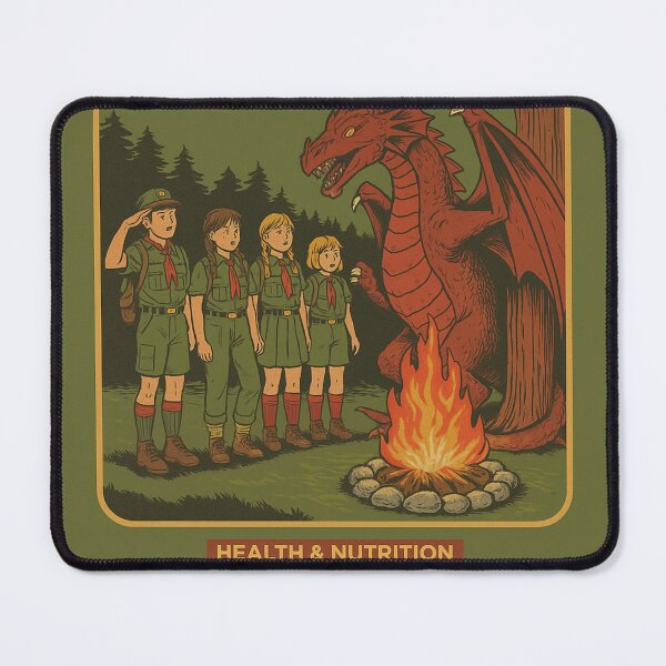 Item preview, Feed the Flame – Retro Dragon Campfire Poster Design designed and sold by Pop-clothes.