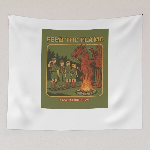 Item preview, Feed the Flame – Retro Dragon Campfire Poster Design designed and sold by Pop-clothes.