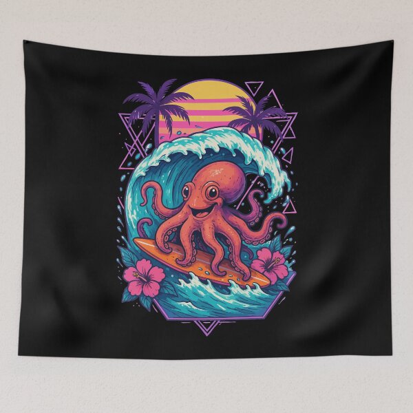 Item preview, Octopus Surfing Wave Summer Retro designed and sold by TomFrontierArt.