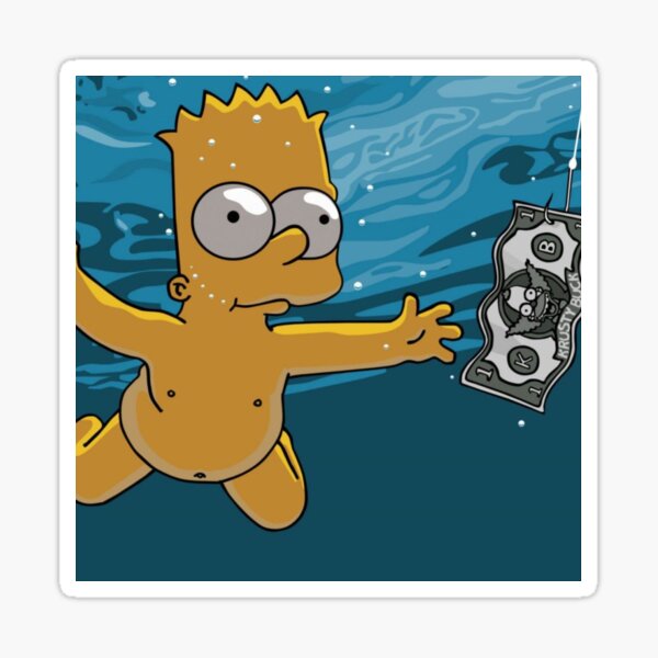 Vista previa del artículo con la obra «Portada del álbum "Bart Simpson persiguiendo el dinero" de Nirvana», diseñado y vendido por tangibleart.