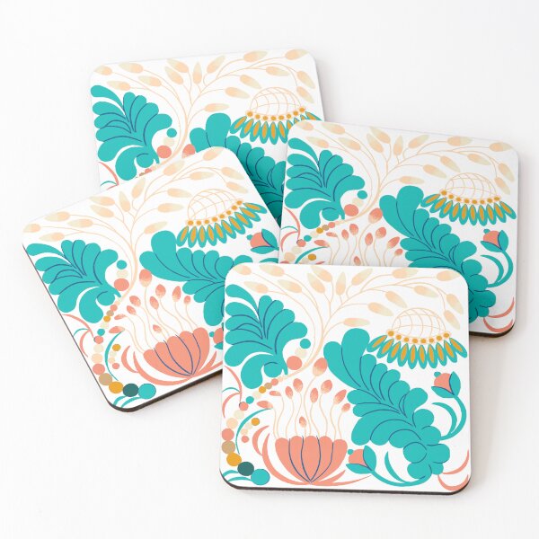Item preview, Floral Jungle - Orange & Teal - white background designed and sold by Sheila McDowell Design.
