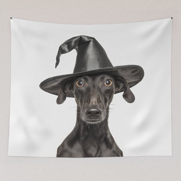 Item preview, Sloughi dog Wearing Halloween Witch Hat designed and sold by LazyOwlStore.