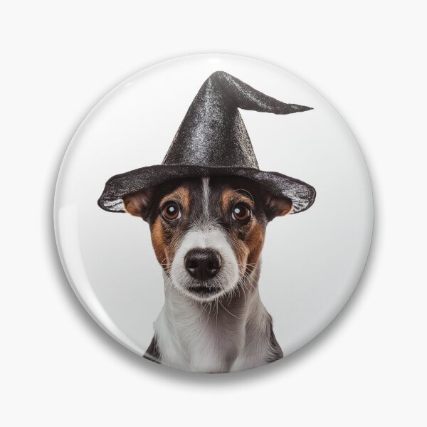 Item preview, Smooth Fox Terrier dog Wearing Halloween Witch Hat designed and sold by LazyOwlStore.
