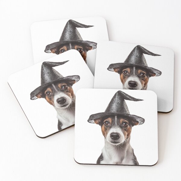 Item preview, Smooth Fox Terrier dog Wearing Halloween Witch Hat designed and sold by LazyOwlStore.
