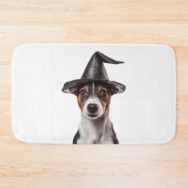 Item preview, Smooth Fox Terrier dog Wearing Halloween Witch Hat designed and sold by LazyOwlStore.