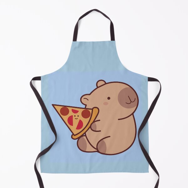 Item preview, Capybara with a smiling slice of pizza on a blue background designed and sold by Denisse diseno.