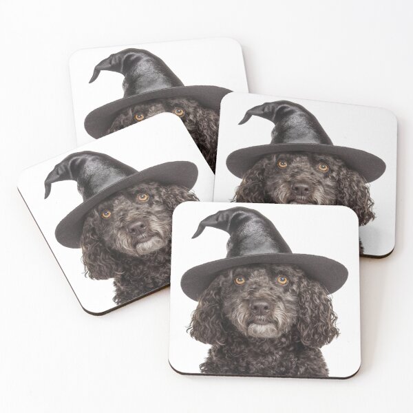 Item preview, Spanish Water dog Wearing Halloween Witch Hat designed and sold by LazyOwlStore.