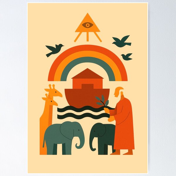 Item preview, Noah’s Ark – Mid-Century Modern Biblical Poster designed and sold by Benja & Co..