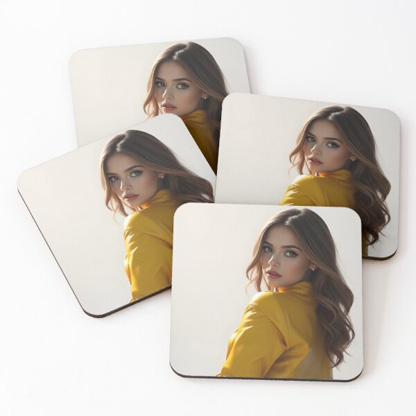Item preview, Stylish Brunette in Mustard Leather Coat designed and sold by Wolfi51.
