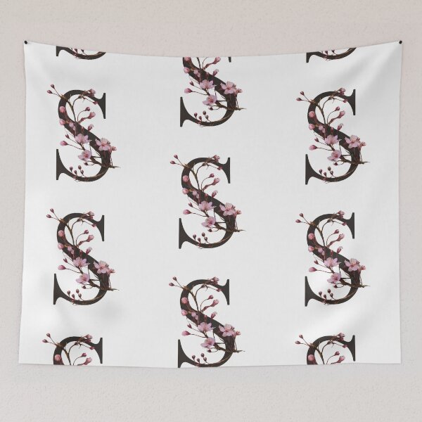 Item preview, Floral Letter S with Cherry Blossoms - Elegant Botanical Monogram Wall Art designed and sold by Psycho-Crazy.