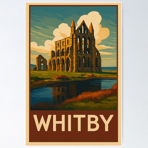 Item preview, Whitby Abbey | Vintage Art Deco Travel Poster Design designed and sold by Final Whistle Art.