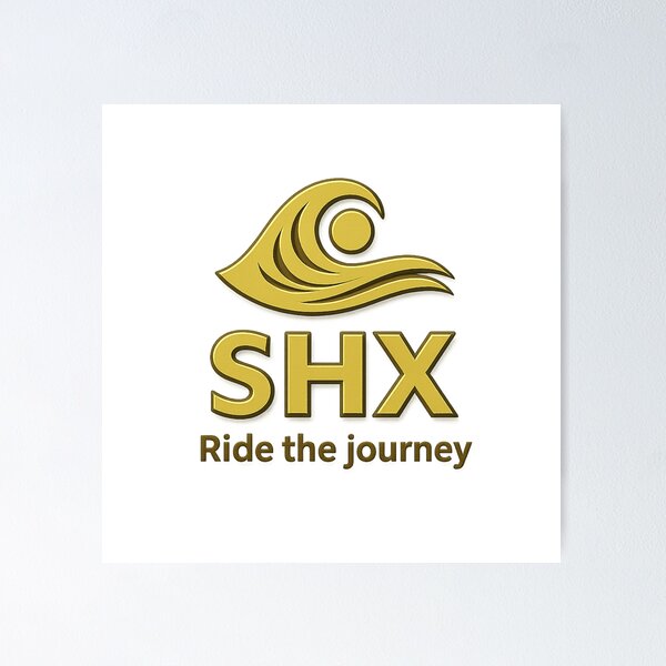 Vista previa del artículo con la obra «SHX: ¡Sigue el viaje! | Logotipo premium de la ola dorada», diseñado y vendido por shxbrand.