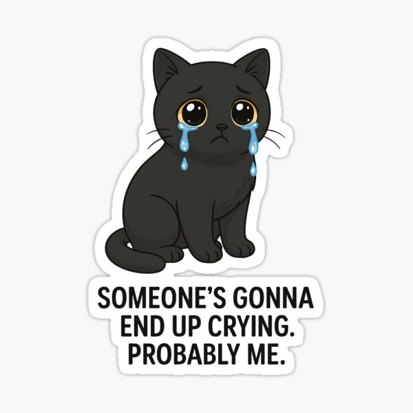 Aperçu de l'œuvre Chat noir triste de Salem | Illustration d'un chat mignon qui pleure | Quelqu'un va finir par pleurer créée et vendue par SpinsbyStudio.