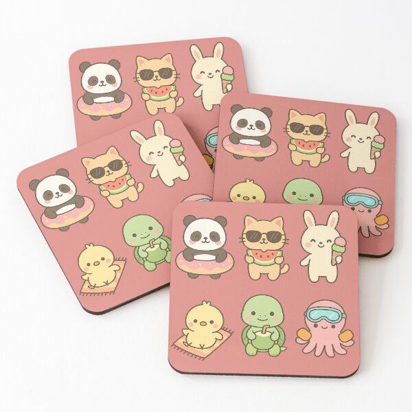Item preview, Kawaii Summer Animals - Cute Beach and Vacation Illustration Set designed and sold by GinColorist.