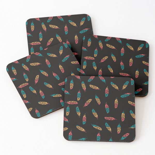 Item preview, Fantasy print of colored feathers on a black background designed and sold by Martapp.