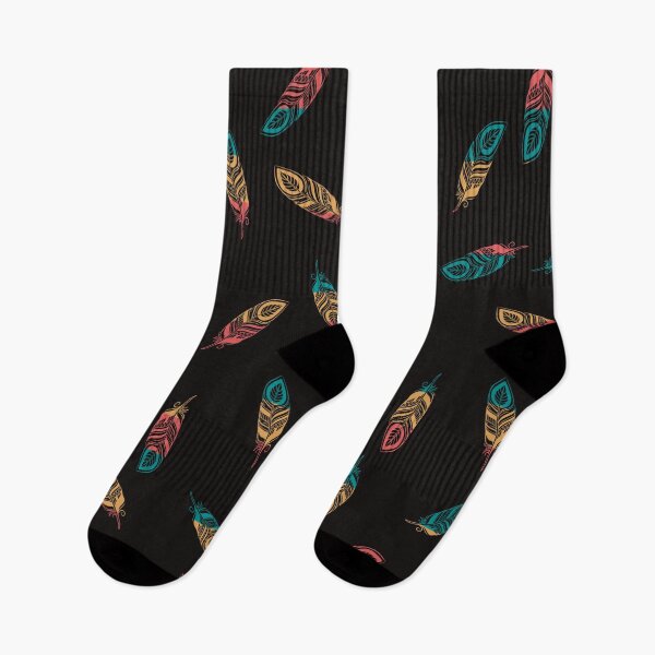 Item preview, Fantasy print of colored feathers on a black background designed and sold by Martapp.