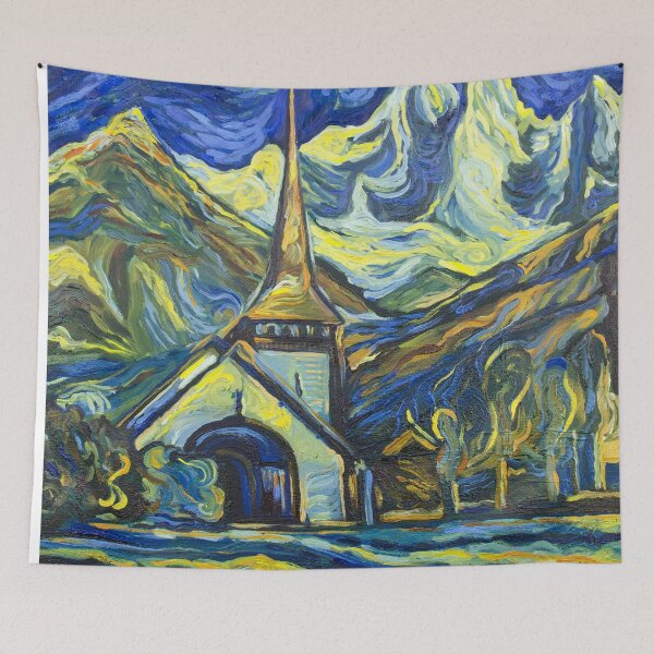 Item preview, Les Praz church in Chamonix oil painting designed and sold by NinoPonditerra.