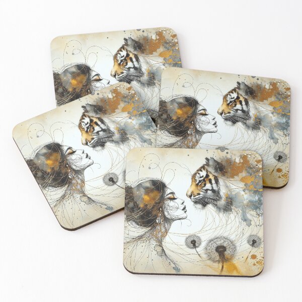 Item preview, Kiss with Tiger - Surreal Girl & Big Cat Illustration​ designed and sold by ArtStyleAlice.