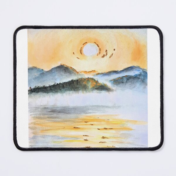 Item preview, Summer Sunrise over Misty Mountains and Lake – Watercolor Landscape designed and sold by kkjustpaint.