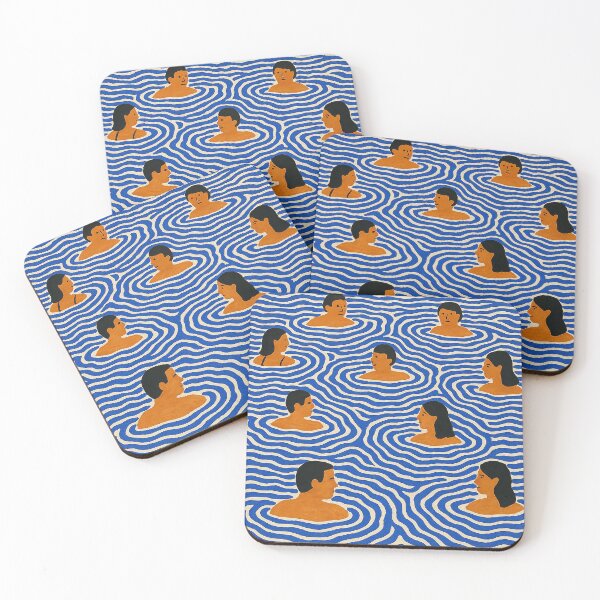 Item preview, Swimmers Floating on Wavy Blue Water Art designed and sold by weirdfishes123.
