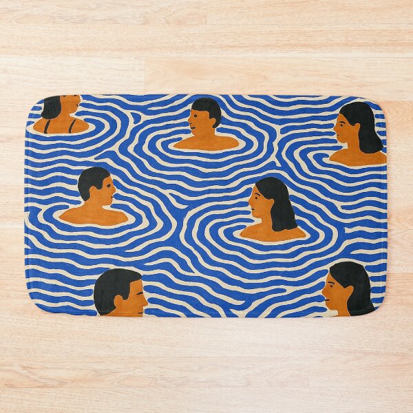 Artikelvorschau, Schwimmer schwimmen auf welligem blauem Wasser Kunst entworfen und verkauft von weirdfishes123.