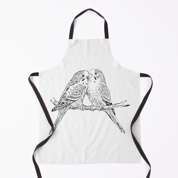 Item preview, Black and white Two Budgies Perched Together, stylized illustration of two budgies perched close together on a branch, Budgerigar, common parakeet, shell parakeet or budgie (Melopsittacus undulatus) designed and sold by Danler.