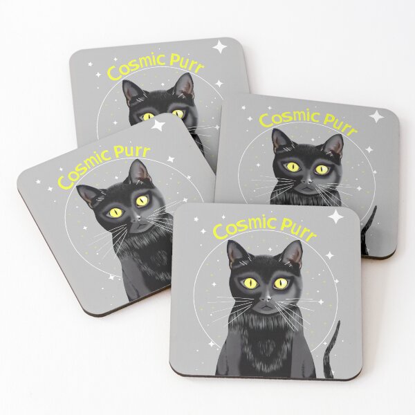Item preview, Cosmic Black Cat with Yellow Neon Stars designed and sold by Felia001.