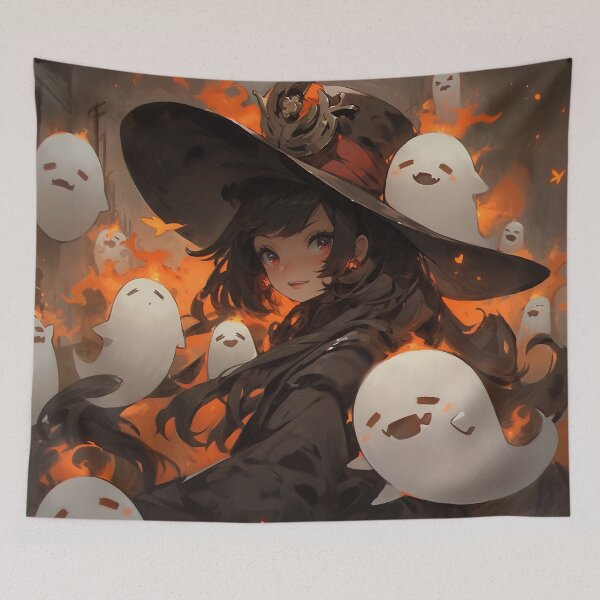 Item preview, Magic Halloween Fire Spirit Anime Girl designed and sold by bubblegoth.