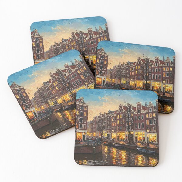 Item preview, Romantic Evening in Amsterdam Canal - Impressionist Cityscape designed and sold by UniversalLines.