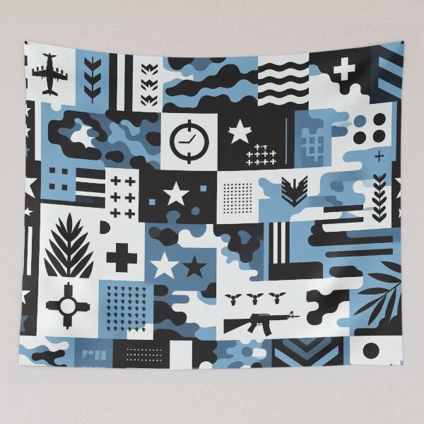 Item preview, Geometric Military Inspired Pattern in Blue, Black and white designed and sold by JohnnyVillas.